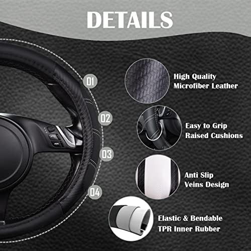 CAR PASS Line Rider Microfiber Leather Sporty 14.5-15 inch Steering Wheel Cover - Image 4