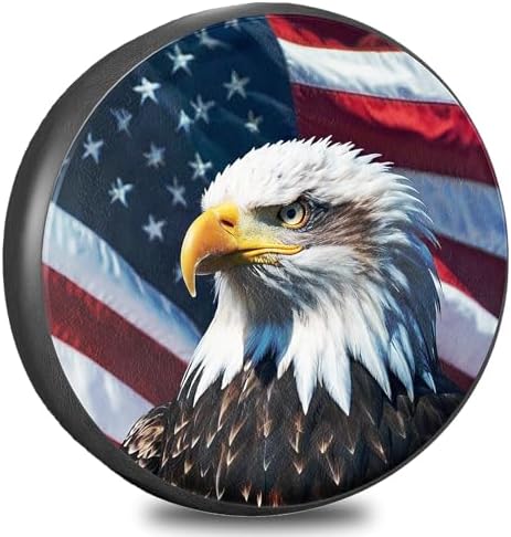 RV Spare Tire Cover 15in with American Eagle USA Flag Universal Fit by THELIGHTOFLIFE