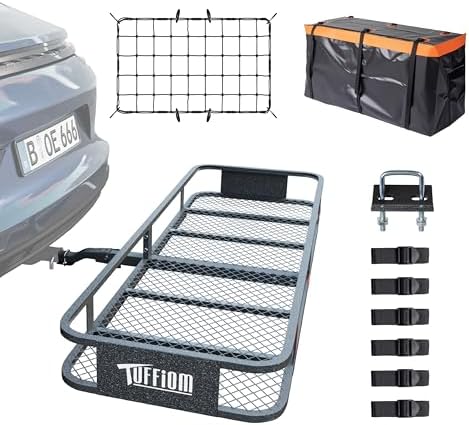TUFFIOM 60"x20"x6" Folding Hitch Mount Cargo Carrier Basket, 500lbs Steel Car by TUFFIOM