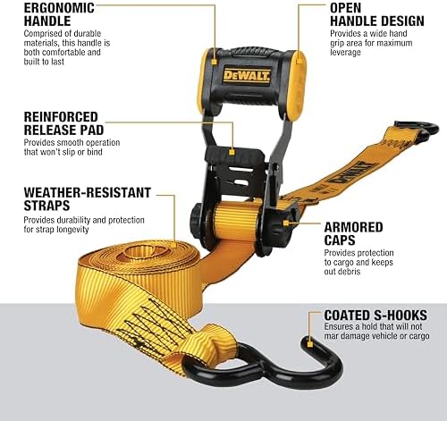 DEWALT 1.25"×12'×1, 800 lbs Light-Duty Ratchet Strap - Image 2