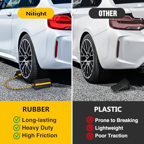 Nilight Wheel Chocks Rubber Yellow Reflective Strips 2 Pack - Image 3