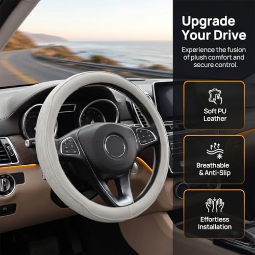 Zpana 14.5-15" Car Steering Wheel Cover, Breathable Soft Leather - Image 4