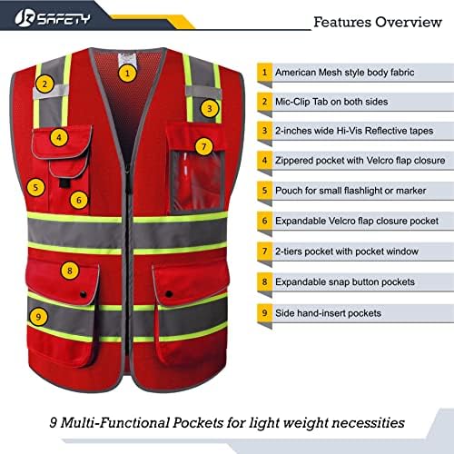 JKSafety Safety Vest for Men Women Reflective Hi Vis JK100 Red 4XL - Image 3