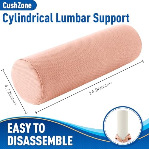CushZone Memory Foam Lumbar Roll Support Pillow, Large Pink - Image 2
