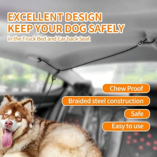 Dog Seat Belt, 5FT Chew-Proof Stainless Steel Wire Tether - Image 4
