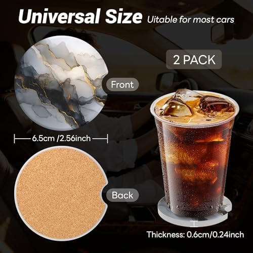 2 Pack Ceramic Car Coasters for Cup Holder, 2.56 in Anti Slip Absorbent Coaster - Image 4
