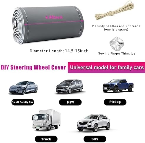 Ziciner Genuine Leather Steering Wheel Cover, Stitch on Wrap, Breathable - Image 2