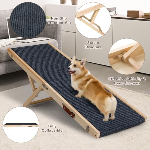 Folding Dog Ramp Safety for Bed, Wooden 5 Adjustable Height Pet Ramps, Potable - Image 7