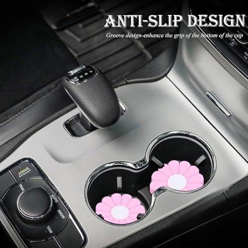 2-Pack Car Cup Holder Coaster Inserts, Daisy Shape, 2.75 Inch Non-Slip Silicone - Image 3