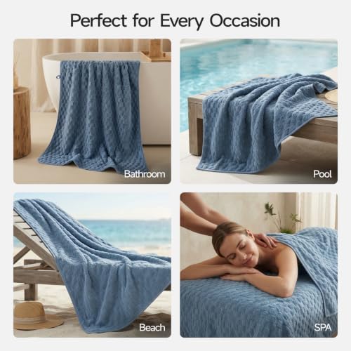 REDKISS Blue Gray Microfiber Bath Towels Large, Super Absorbent - Image 7
