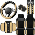 NBTEPEM 10 Pcs Bling Car Floor Mats Set, Leather Beige Steering Wheel Covers by NBTEPEM