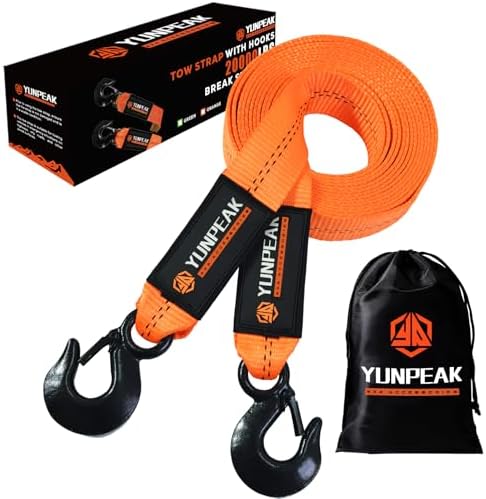 2"x20ft Tow Strap with Hooks 20, 000lb Heavy Duty Recovery Tow Strap by YUNPEAK
