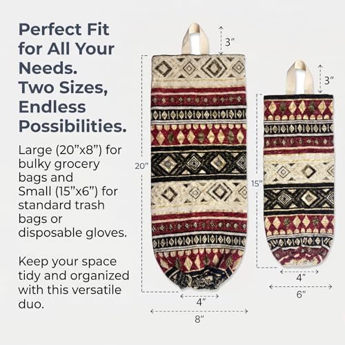 Plastic Bag Holder, Wall Mount Grocery Bag Dispenser, Cotton Aztec Jacquard - Image 3