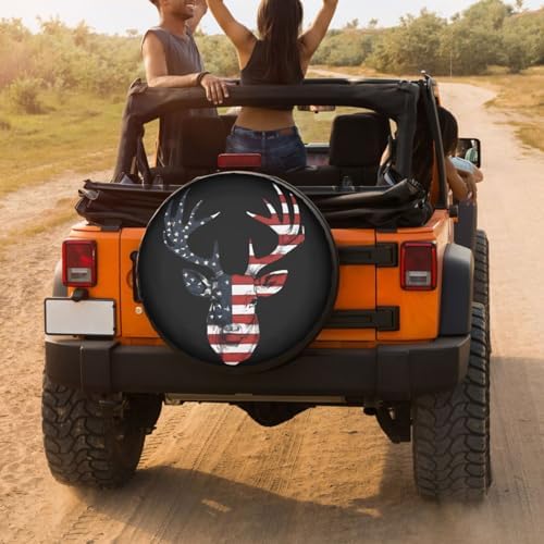 Delerain Hunter American Flag Deer Spare Tire Cover Wheel Protectors Sun - Image 4