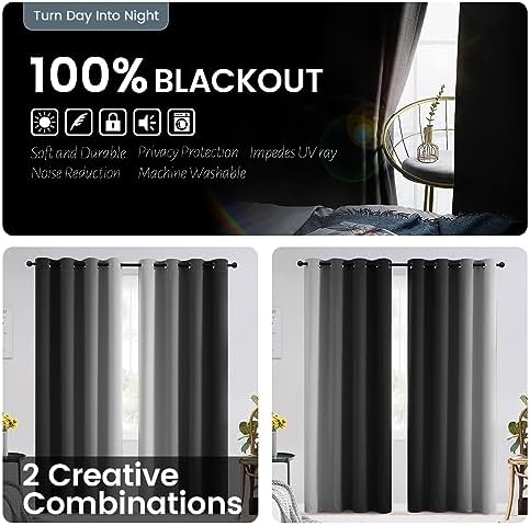 SimpleHome 100% Blackout Ombre Bedroom Curtains Black and Greyish White - Image 3