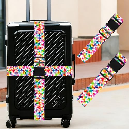 2PC, Geometric Luggage Strap 1.97 x 70.87 inch Colorful Hexagon Pattern - Image 2