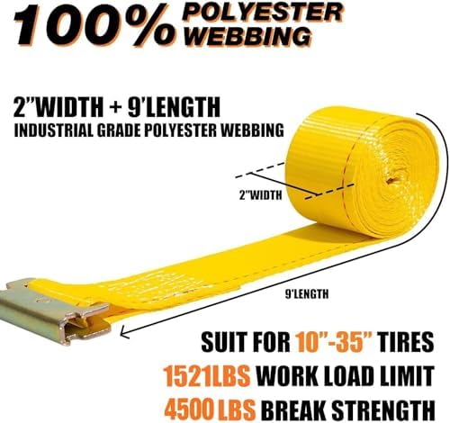 Vehicle Wheel Chock Tie Down kit 4500lb Break Strength-4 Pack 2" x9' E Track - Image 3