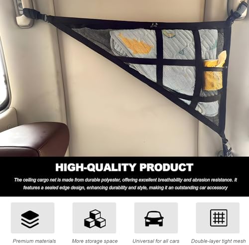 Car Ceiling Cargo Net, 35.4"×25.6" Triangle Double Layer Overhead Cargo Net - Image 4