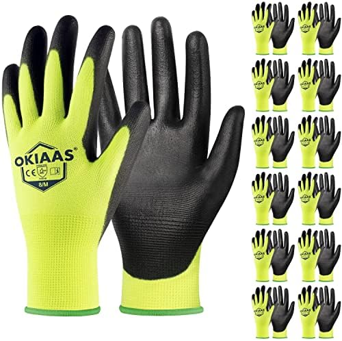 OKIAAS PU Coated Work Gloves Men, Ultra Grip & Lightweight, 12 Pairs Bulk by OKIAAS