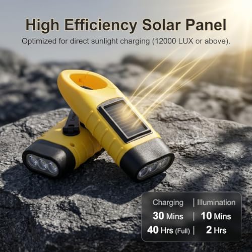 2Pcs Hand Crank Solar Powered Flashlight, Emergency Rechargeable - Image 2