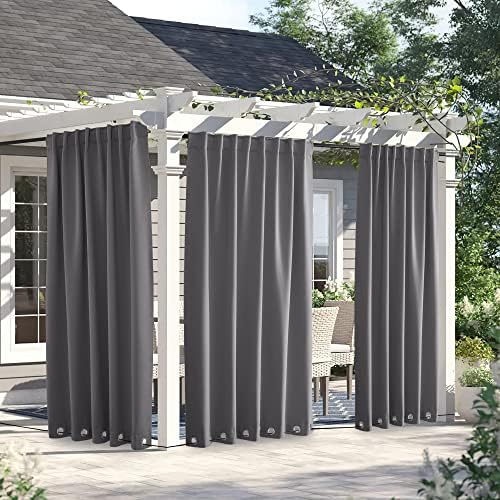NICETOWN Weighted Curtains for Patio Waterproof W66xL84 Grey 2 Panels - Image 2