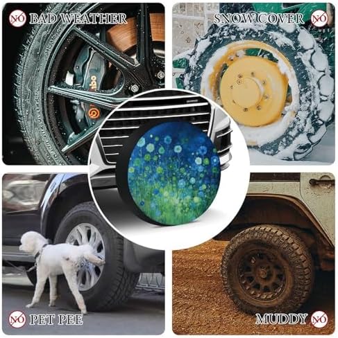 Camping Spare Tire Cover 13inch Blue and Green Flowers Wheel Tire Covers - Image 7