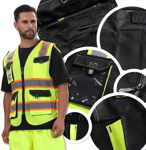 JKSafety Safety Vest for Men Women Hi Vis Reflective Vest JK220 Black S - Image 6