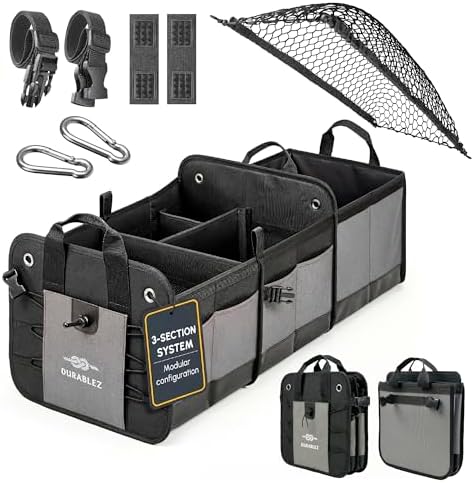 Large Car Trunk Organizer, Modular & Collapsible by DURABLEZ