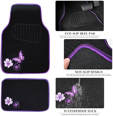 CAR PASS Butterfly Steering Wheel Cover and Waterproof Car Floor Mats, Sedans - Image 4