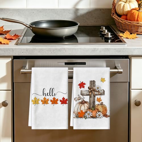 Fall Kitchen Towels Set of 2, Waffle Weave Hand Towels 16x26 Inch - Image 4