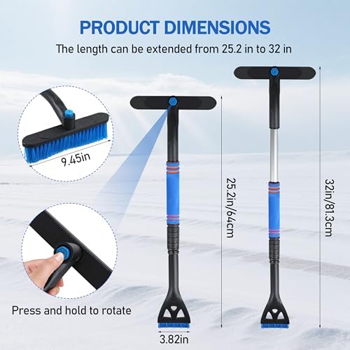 Car Snow Brush Ice Scraper, 32in Extendable, Windshield - Image 2
