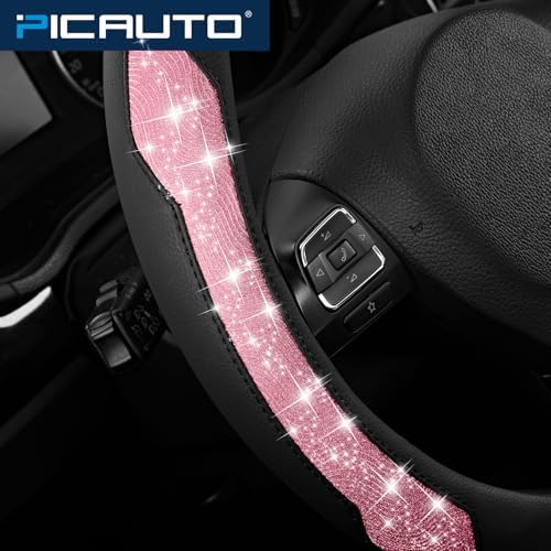 PIC AUTO Steering Wheel Cover, Hot Pink Sparkly Crystal Bling Glitter - Image 5