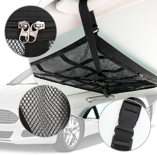 Car Ceiling Cargo Net with 2*Headrest Hook, Large Capacity Anti-Fall Cargo Net - Image 3