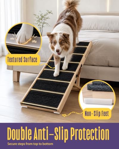 Dog Ramp for Bed, Adjustable Pine Wood Ramp for Small & Medium Dogs - Image 5