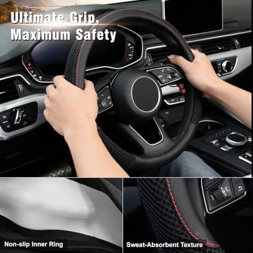 KAFEEK Steering Wheel Cover, Cooling Ice Silk Leather, 15 Inch - Image 5