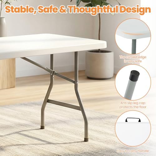 White 6 FT Folding Table and 6 Plastic Folding Chairs - Image 4