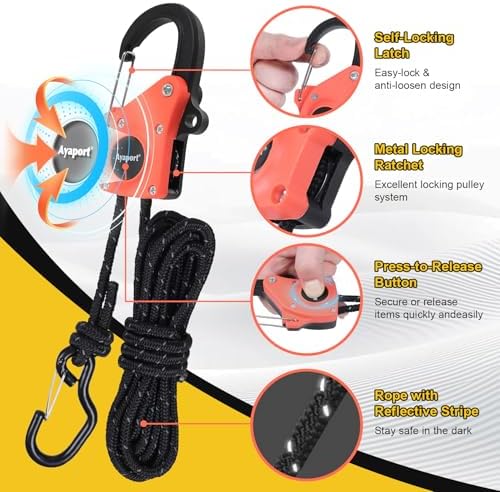 Ayaport 1/4" Adjustable Rope Tie Down Ratchet 2Pack, 15FT Ratchet Rope - Image 4