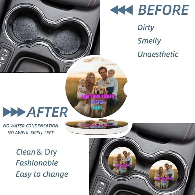 Personlized Cup Holder for Car, Upload Your Design/Logo/Photo Here. Ceramic - Image 3