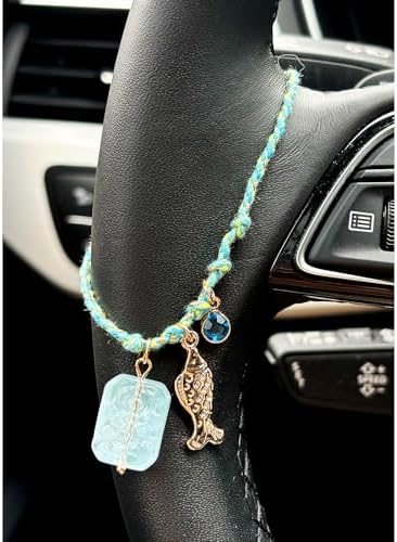 Steering Wheel Charm Accessory Blue Fish Gold Braided Pendant Car Decor by JOYTEZZ