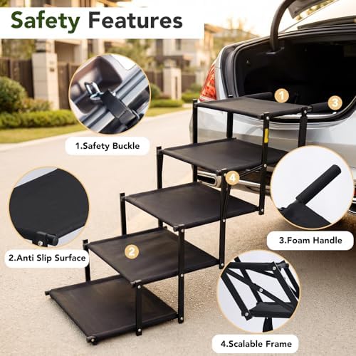 Dog Ramp for Car, Foldable Dog Stairs for Small Dogs, Not for Side Doors - Image 5