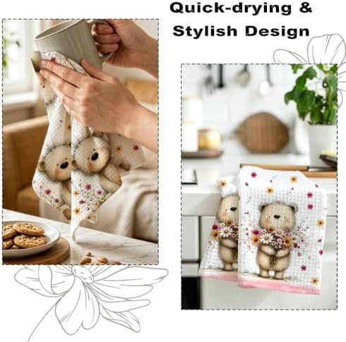 2 Pcs Cute Beer Kitchen Towels, Floral Soft Absorbent Hand Tea Towels - Image 6