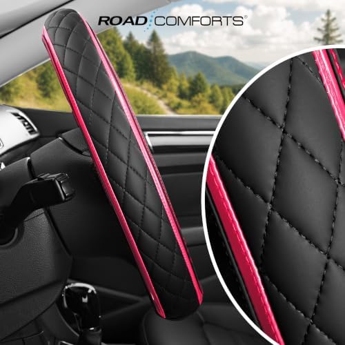 Road Comforts Leather Steering Wheel Cover – Black & Hot Pink, Universal Fit - Image 6
