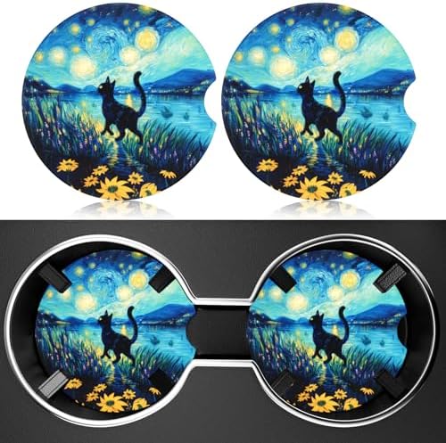 2 Pack Car Cup Holder Coaster, 2.63 inch Anti Slip Insert Absorbent Ceramic Car by Heainaiyoo