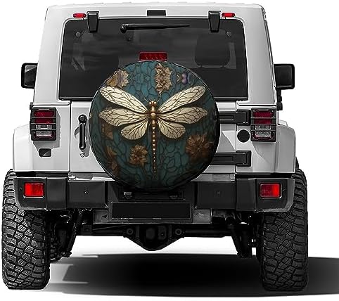 Delerain Spare Tire Cover Gold Dragonfly Wheel Covers Sun Protection Waterproof - Image 2