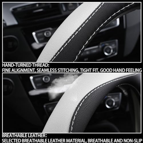 BESULEN 15 Inch Steering Wheel Cover Soft Leather Protector Black/White - Image 5