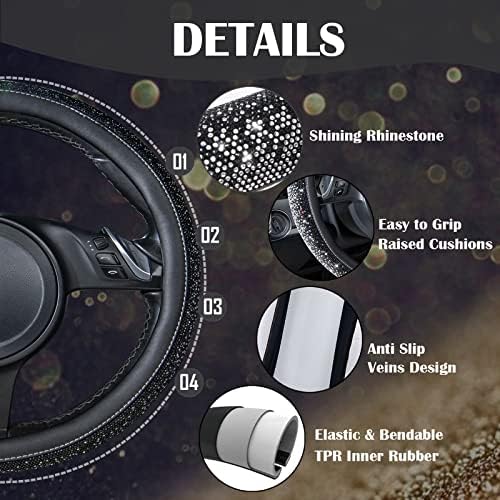 CAR PASS Bling Diamond Leather Steering Wheel Cover, Bling Sparkly Crystal - Image 5