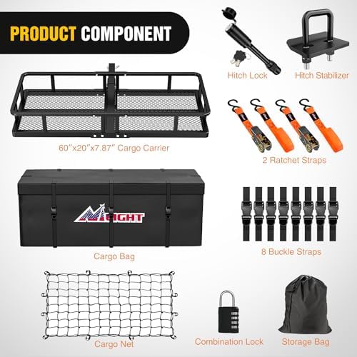 Nilight 60" x 20"x 7.87" Folding Carrier Fits 2-Inch Receiver 500 Lbs Capacity - Image 2