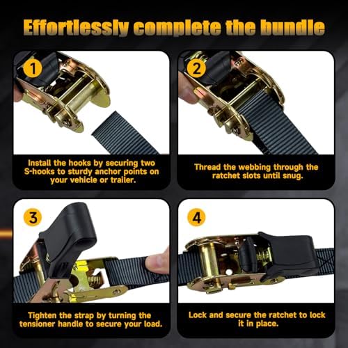 4-Pack 15ft Ratchet Straps, 1800lb Break Strength Retractable Tie-Downs - Image 3