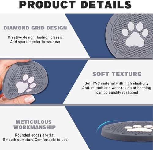 4 Pack Car Cup Holder Coasters, Dog Paw Insert Car Cup Coaster, 2.75 Inch Anti - Image 4