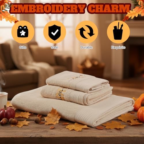 Peryiter 3 Pack Pumpkin Decorative Bath Towel Set - Image 5